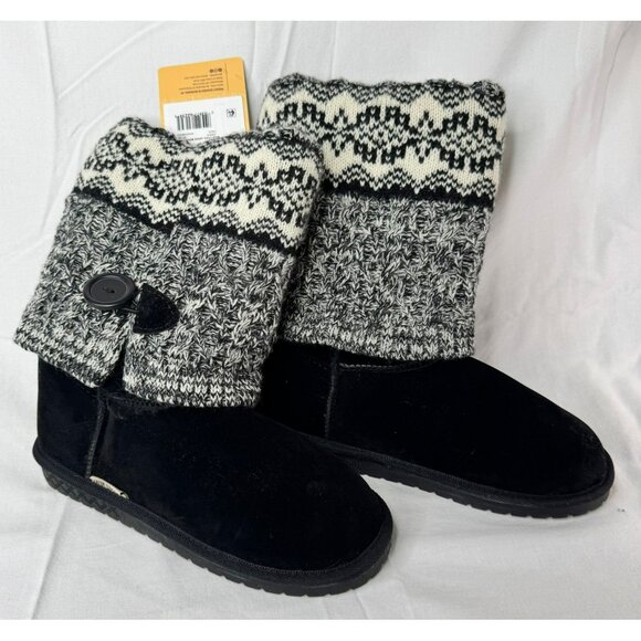NWT Muk Luks Womens Janie Boot Size 8 Black Knit Cuff Button Accent - Picture 1 of 10